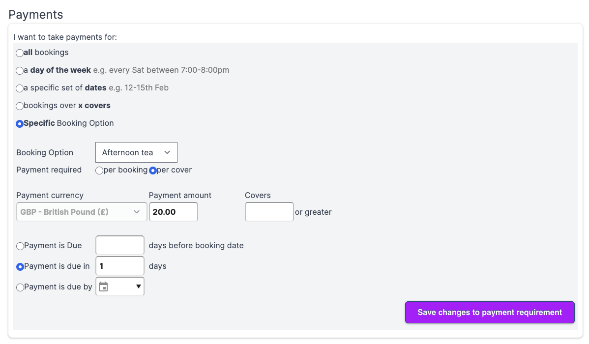 linking payment rule to booking option simpleERB