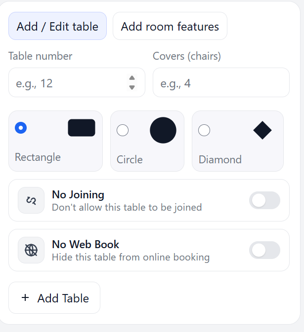 table controls